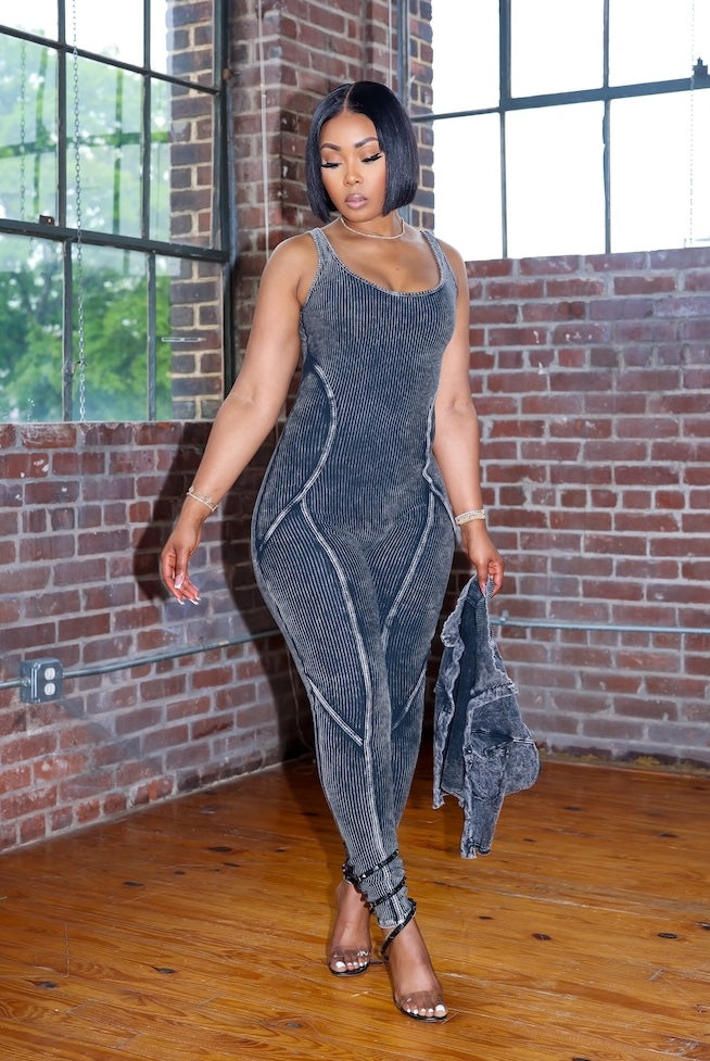 Top Notch Jumpsuit Set (Acid Black)